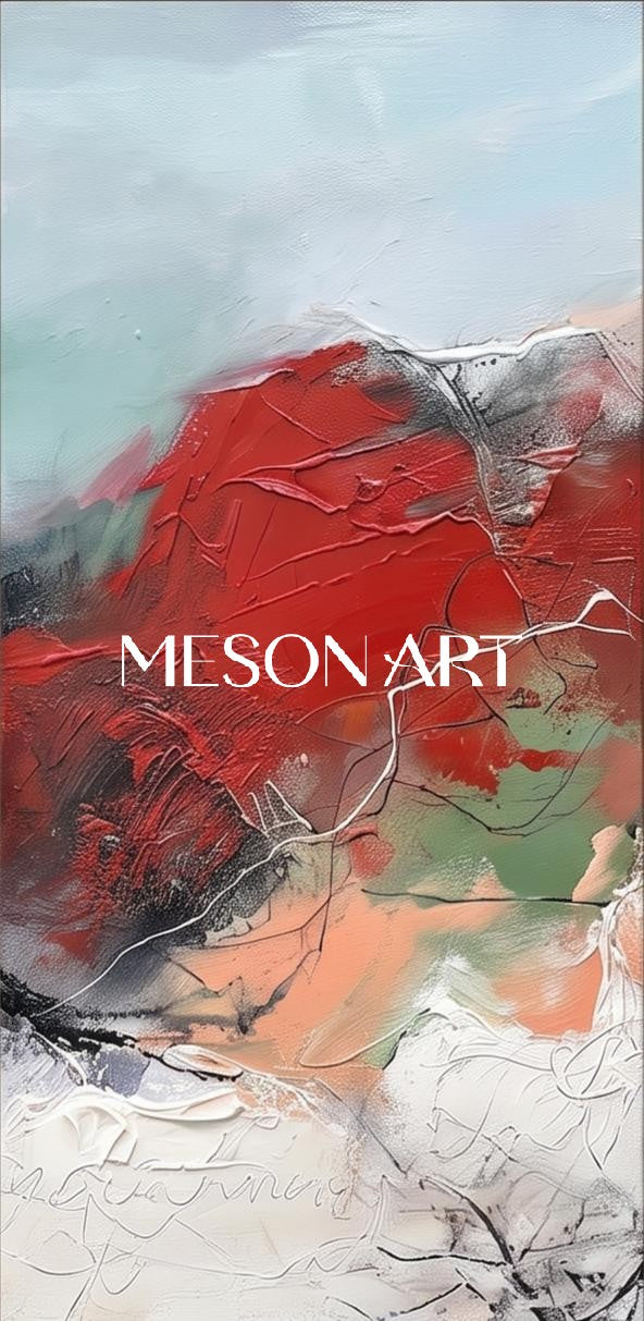 Red And Blue Abstract Expressionist Landscape Painting Rectangular Wall Art Original Artist By Mesonart