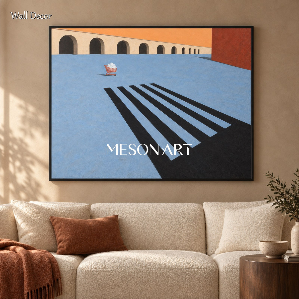 Blue And Black Surrealist Architecture Painting Rectangular Wall Art For Living Room By Mesonart