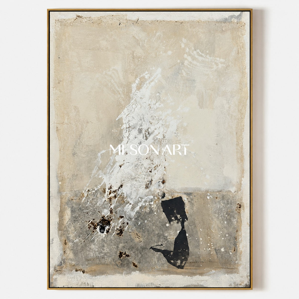 Black And Beige Abstract Painting Textured Wabi Sabi Mixed Media Original Art Rectangular Wall Art For Living Room By Mesonart