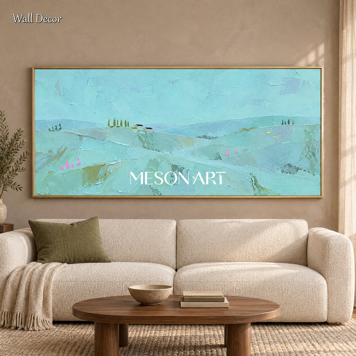 Blue And Green Abstract Landscape Painting Minimalist Modern Contemporary Wall Art By Mesonart