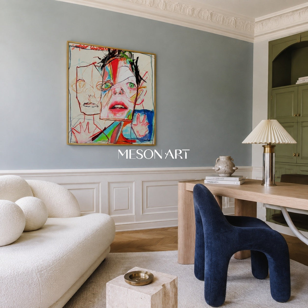 Red And Blue Graffiti Expressionist Portrait Square Wall Art Original Artist By Mesonart