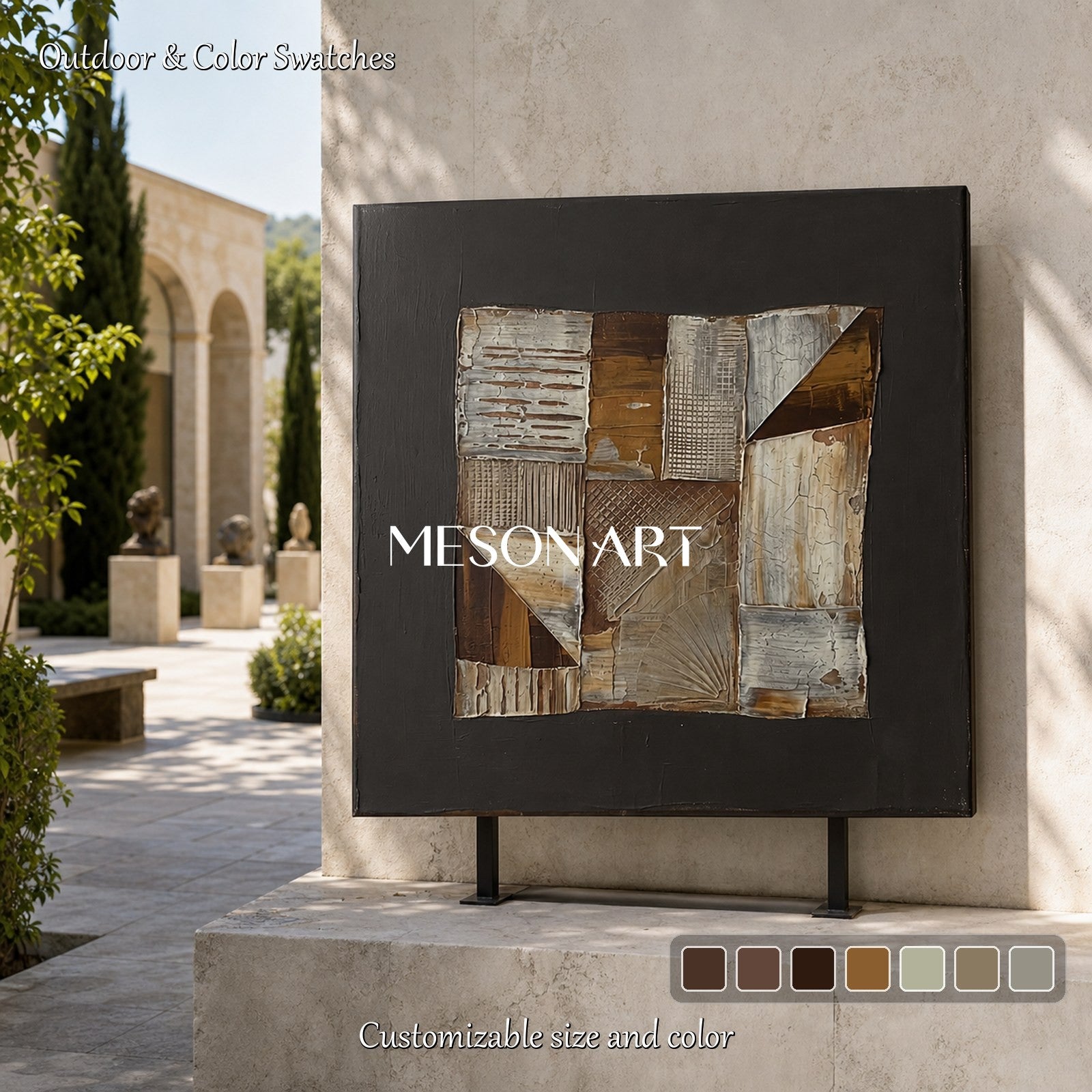 Wabi-Sabi Abstract Art With Textured Relief For Modern Living Room Decor