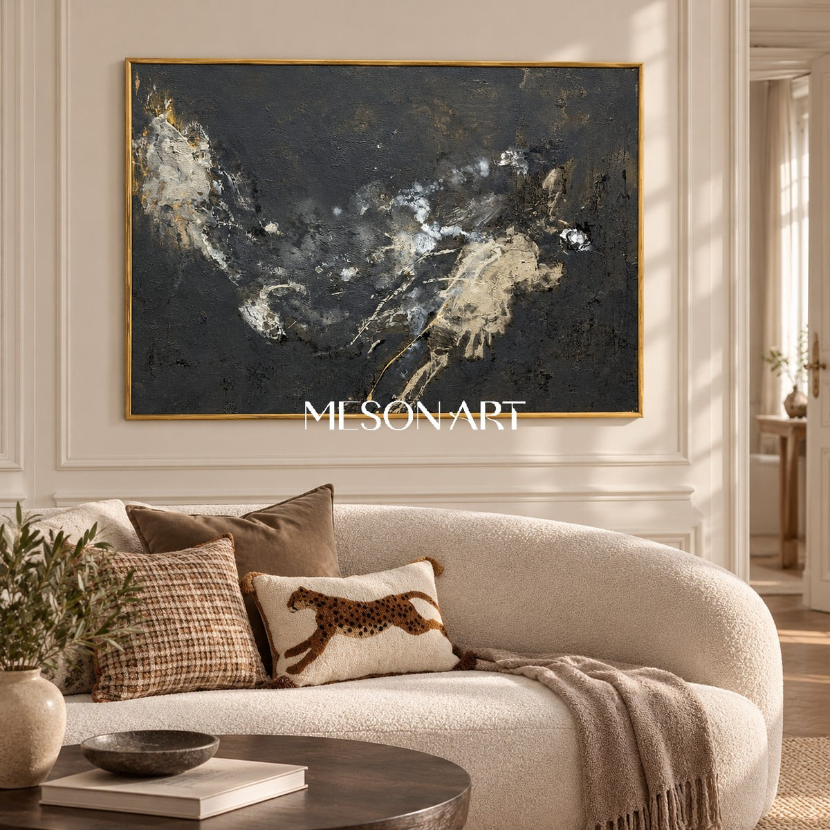 Black And Gold Abstract Art Rectangular Wall Decor Modern Mixed Media Painting Original Artist By Mesonart