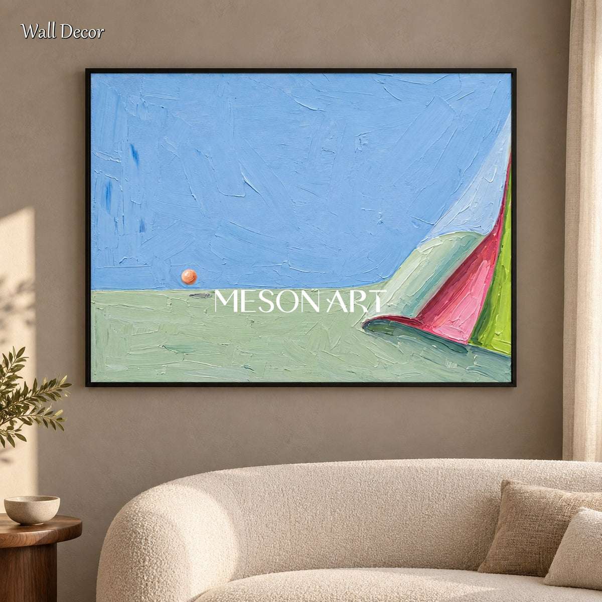 Blue And Green Surrealist Space Painting Rectangular Wall Art For Living Room By Mesonart