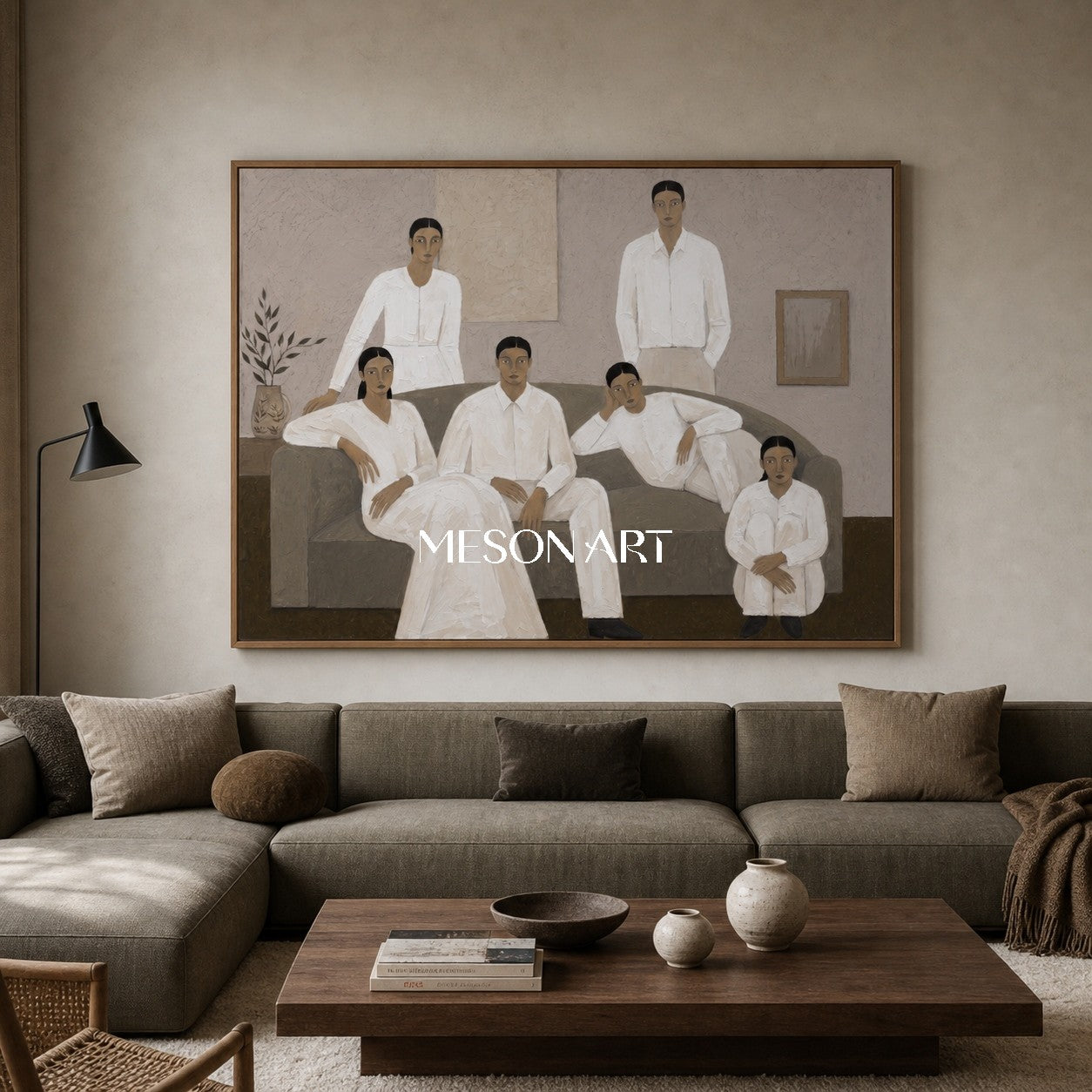 Minimalist Family Portrait Art In Neutral Tones For Modern Living Room Decor