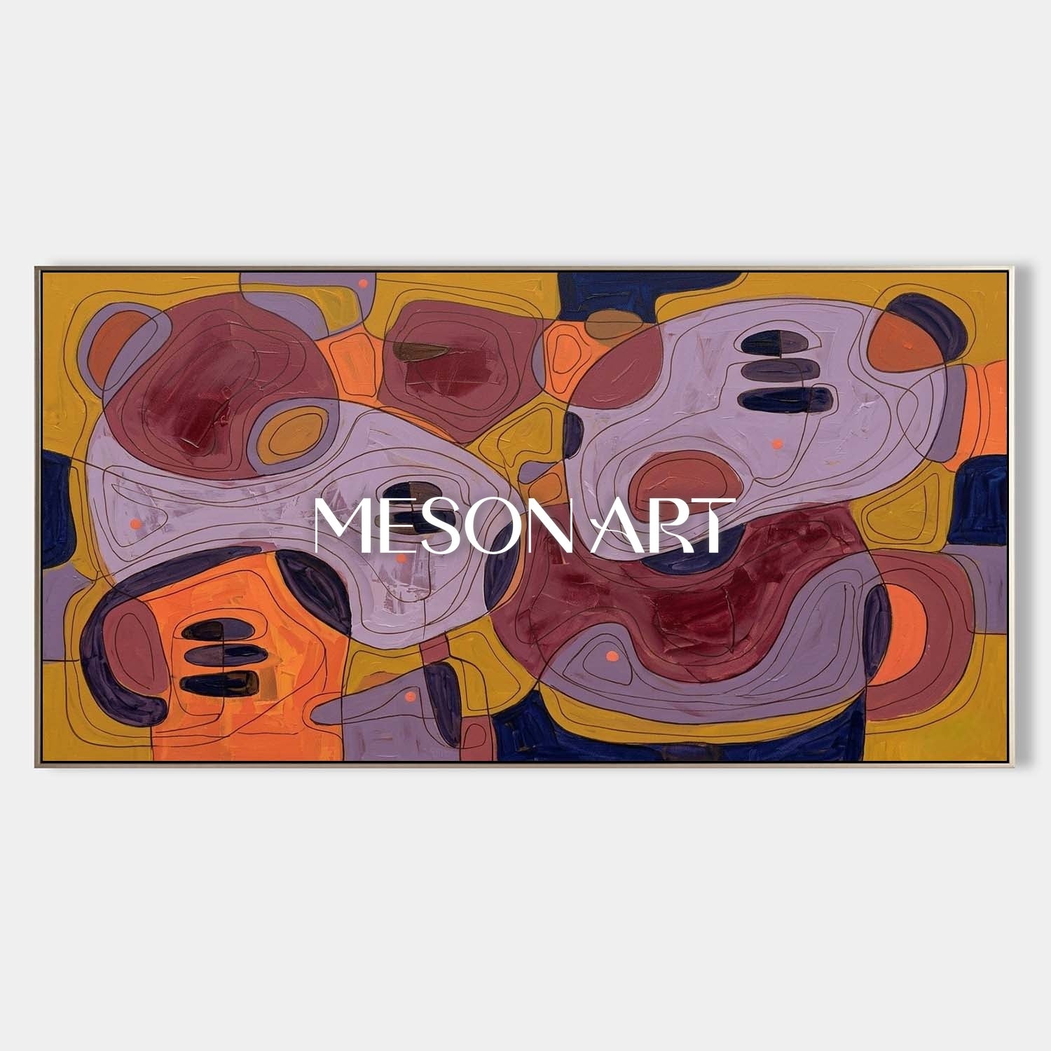 Contemporary Abstract Painting With Amber And Violet Tones For Modern Living Room Decor