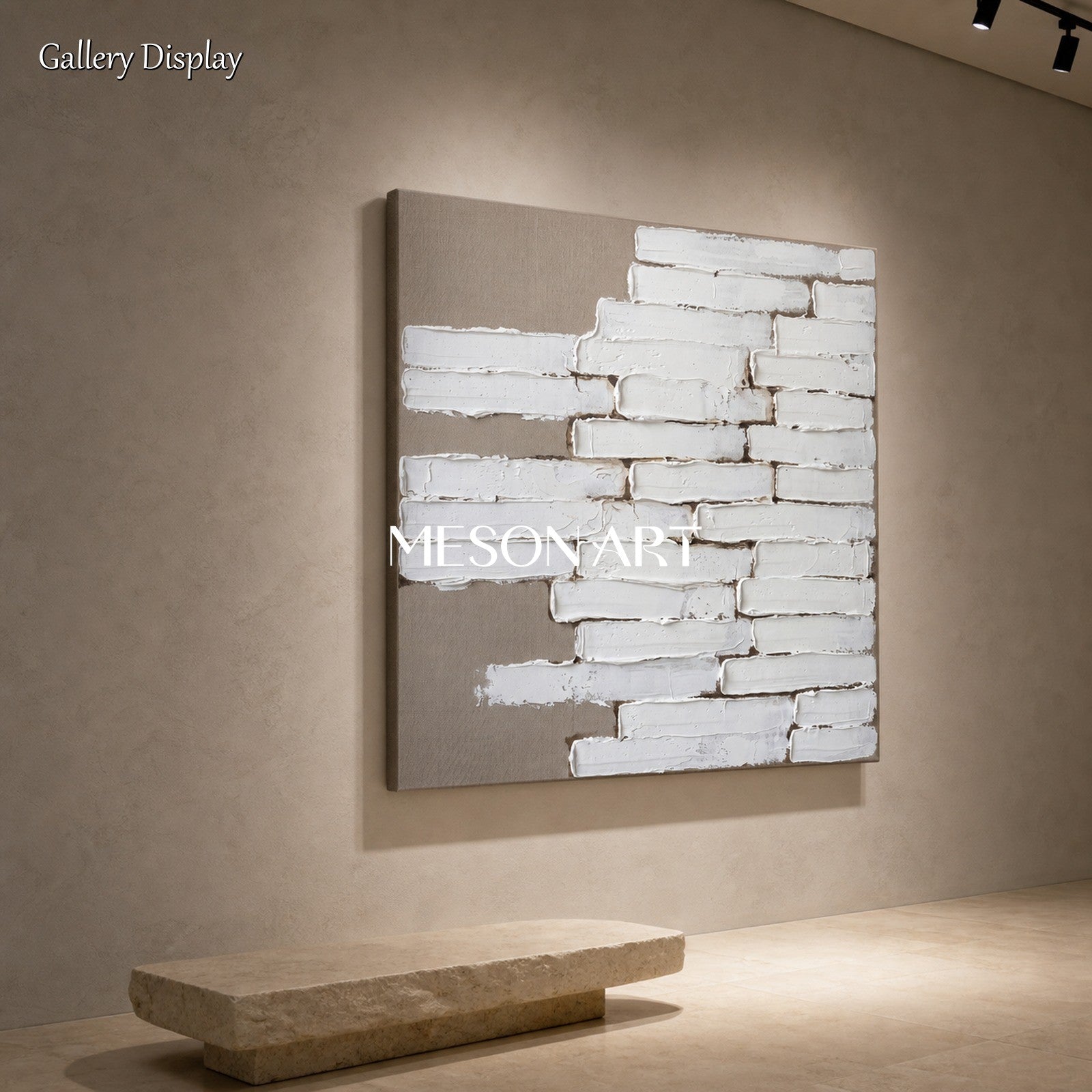 Minimalist Textured Wall Art With White Plaster Strokes For Modern Living Room Decor