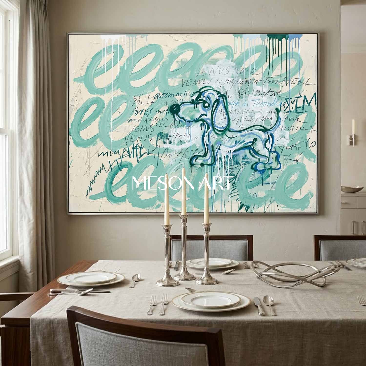Hand Painted Textured Dachshund Graffiti Cartoon Art Living Room Decor