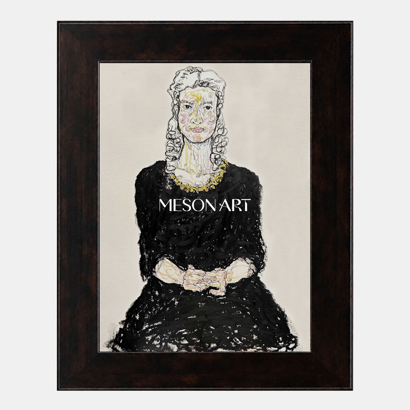 Abstract Modern Portrait Painting Black And Gold Art For Entryway