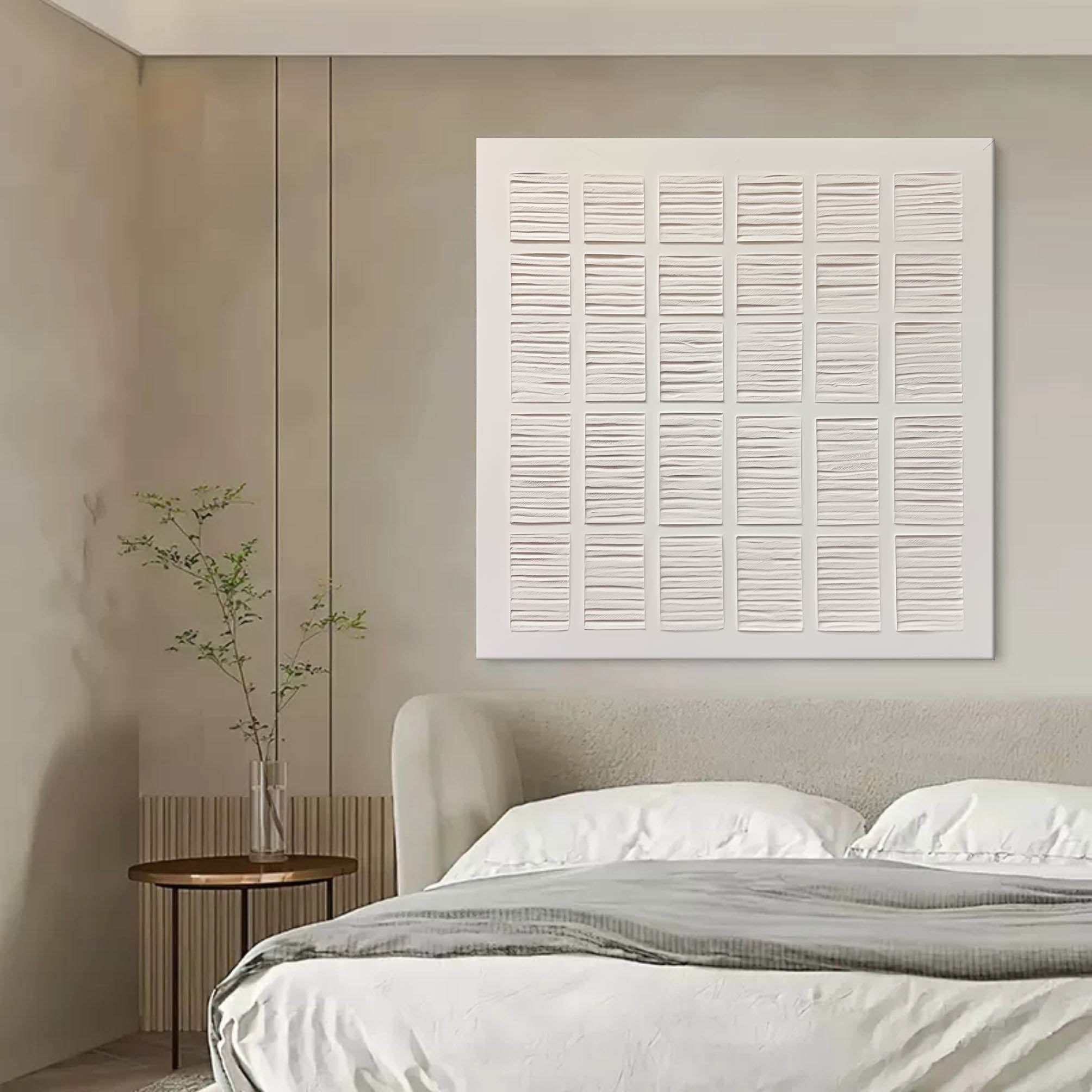 Original Hand-Painted White Minimalist Wall Painting White Plaster Texture Wall For Living Room