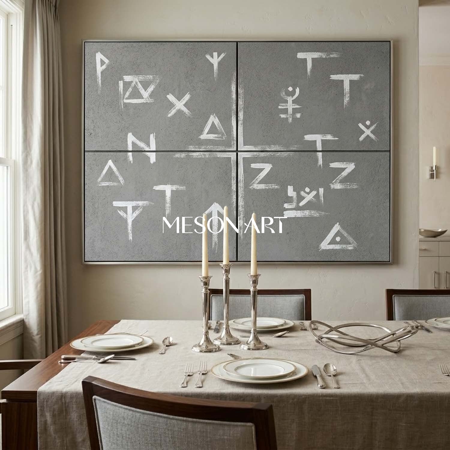 Large Industrial Style Original Gray Canvas oncrete Rune Art Painting