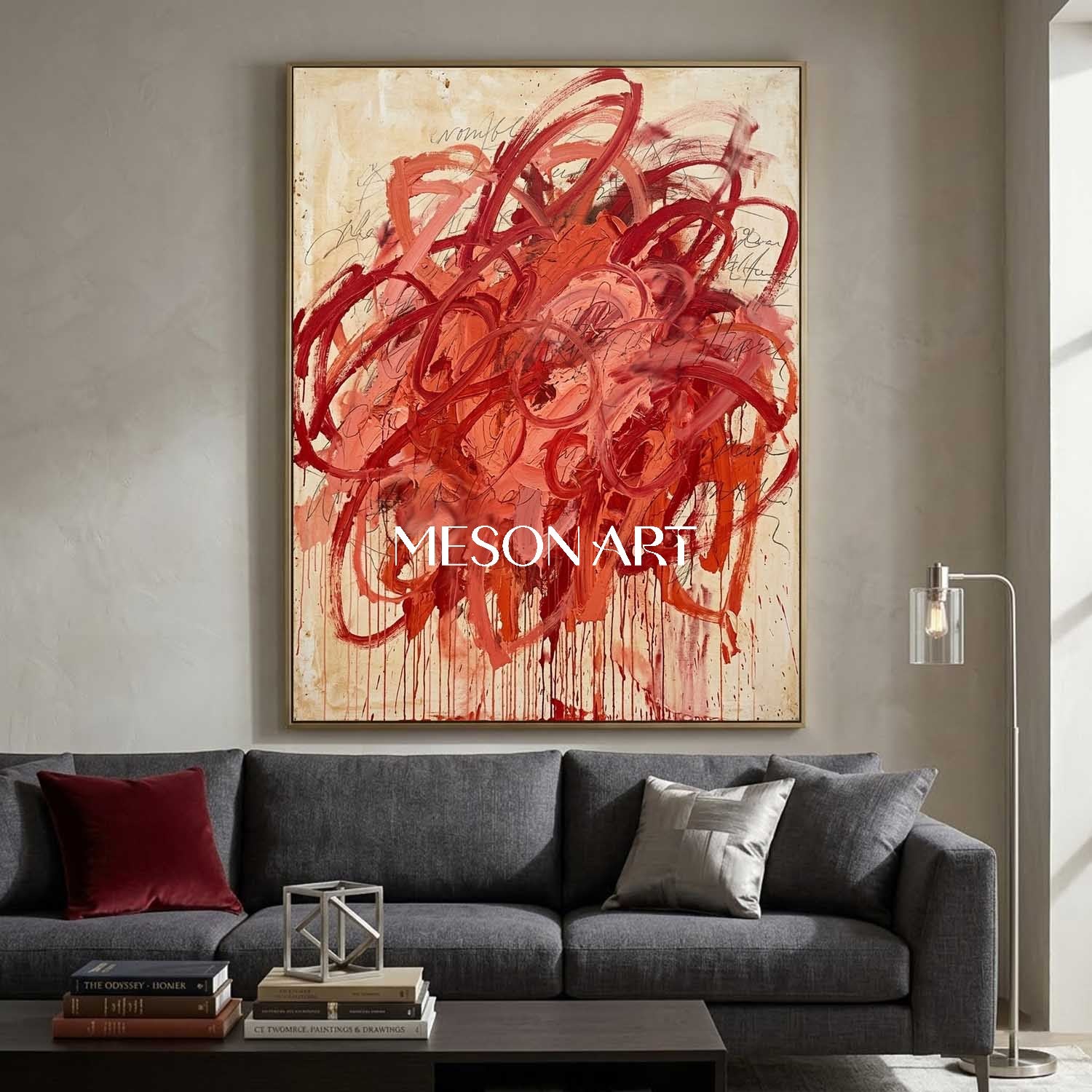 Bold Expressionist Wall Art Handmade Crimson Modern Canvas Entryway