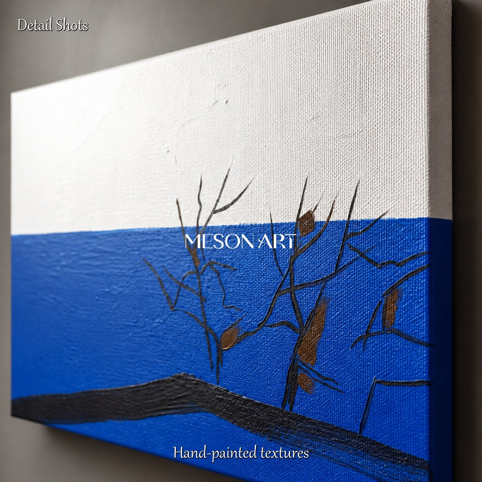 Blue And White Abstract Landscape Painting Square Wall Art Contemporary Original Artist By Mesonart