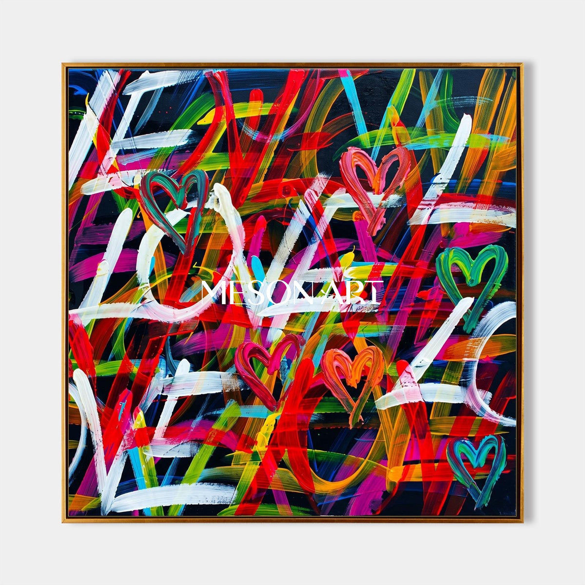 Red And Black Abstract Graffiti Love Painting Square Wall Art For Living Room Original Artist By Mesonart