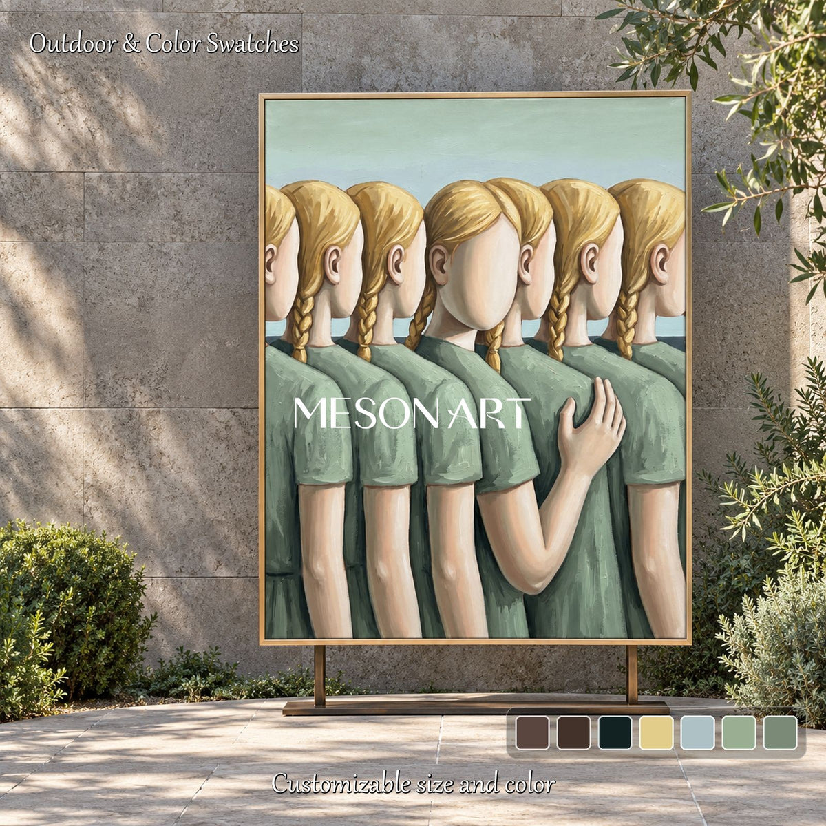 Green And Gold Surrealist Art Original Artist Hand Painted Rectangular Wall Decor For Living Room By Mesonart