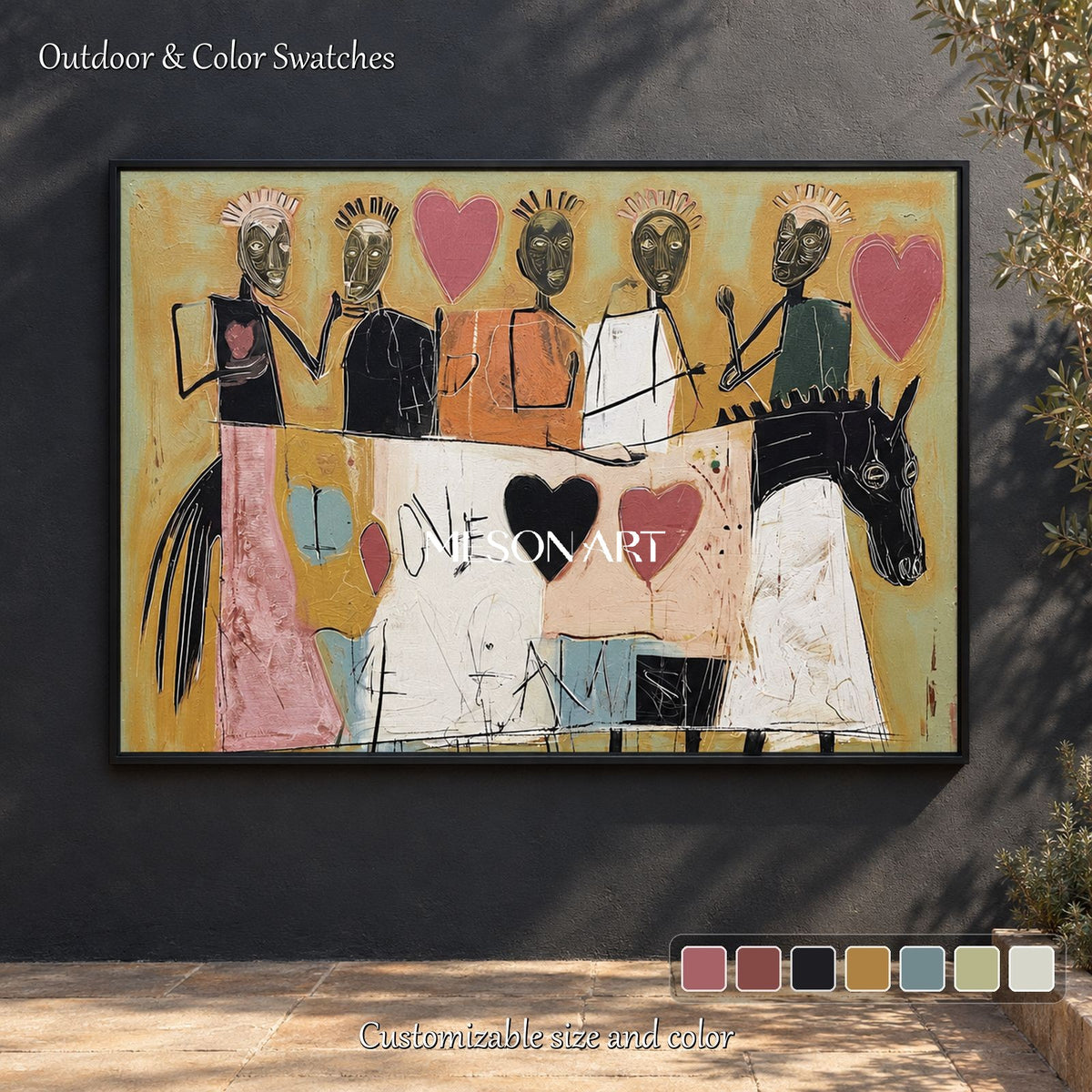 Beige And Black Abstract Figurative Painting Large Original Contemporary Modern Wall Art Rectangular By Mesonart