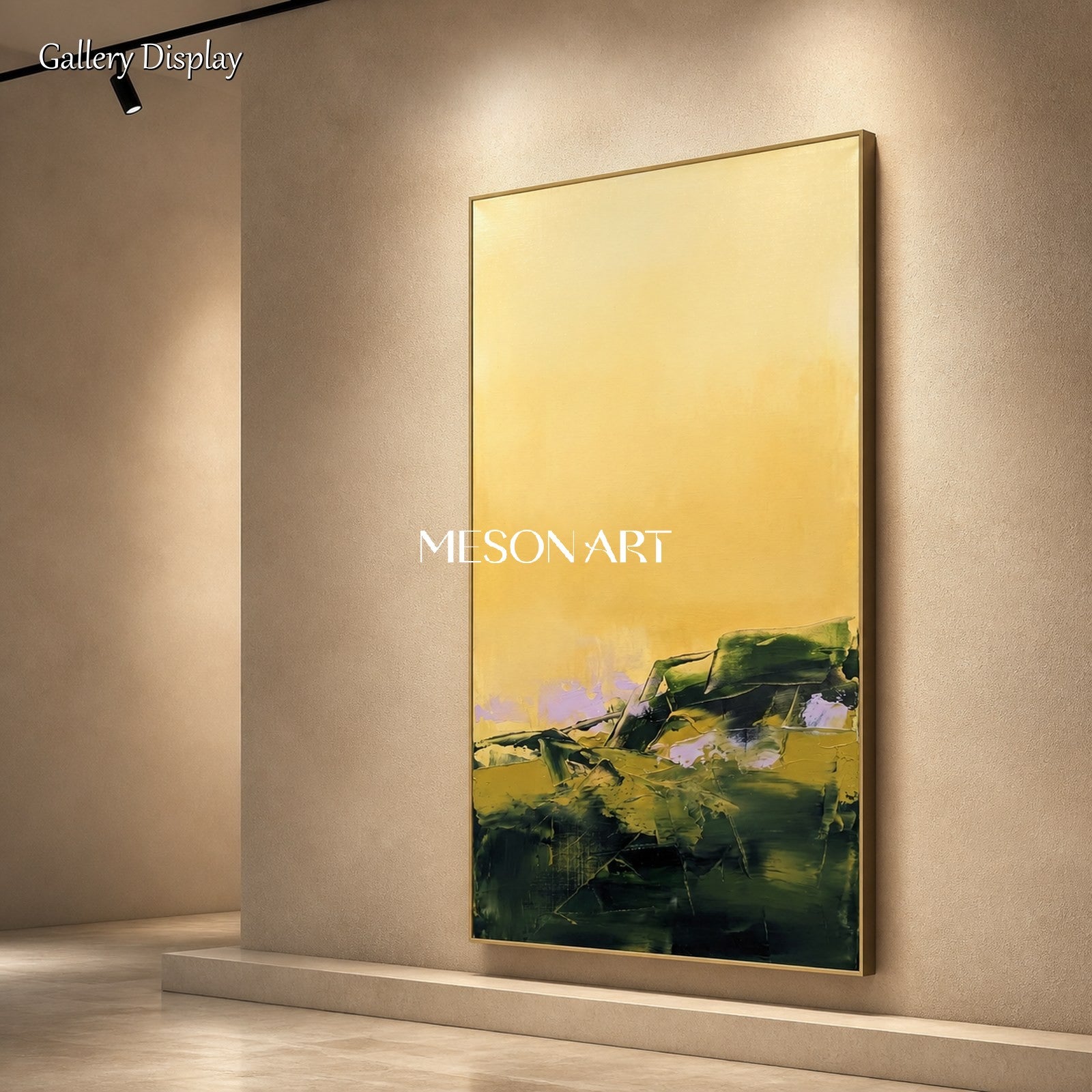 Gold And Green Painting Textured Abstract Contemporary Art Panoramic Wall Decor For Living Room By Mesonart