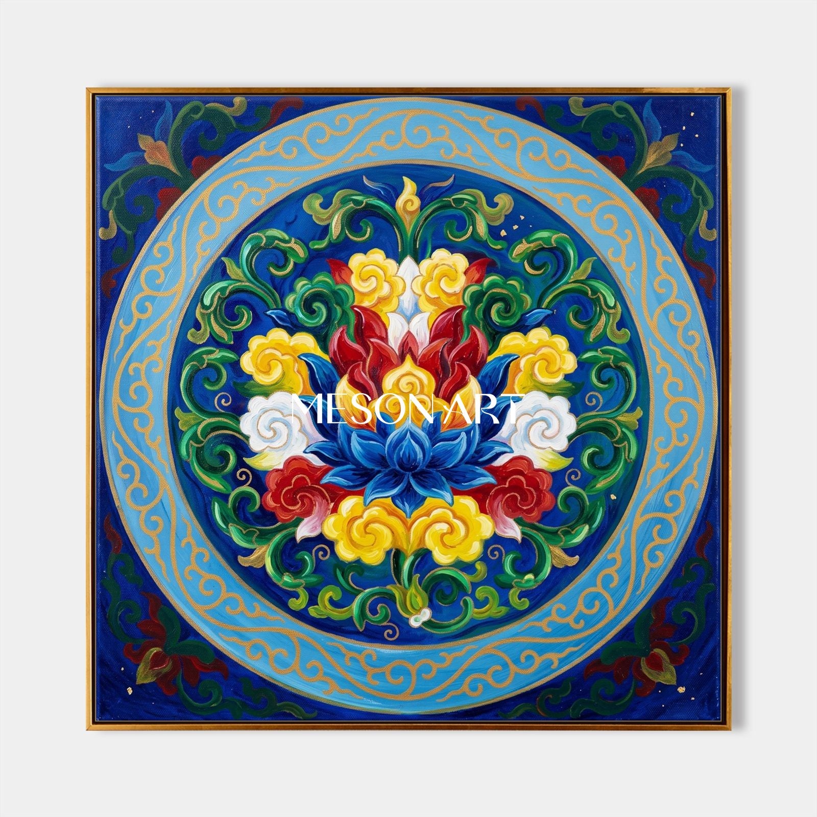 Blue And Gold Islamic Floral Geometric Wall Art Square Original Artist By Mesonart