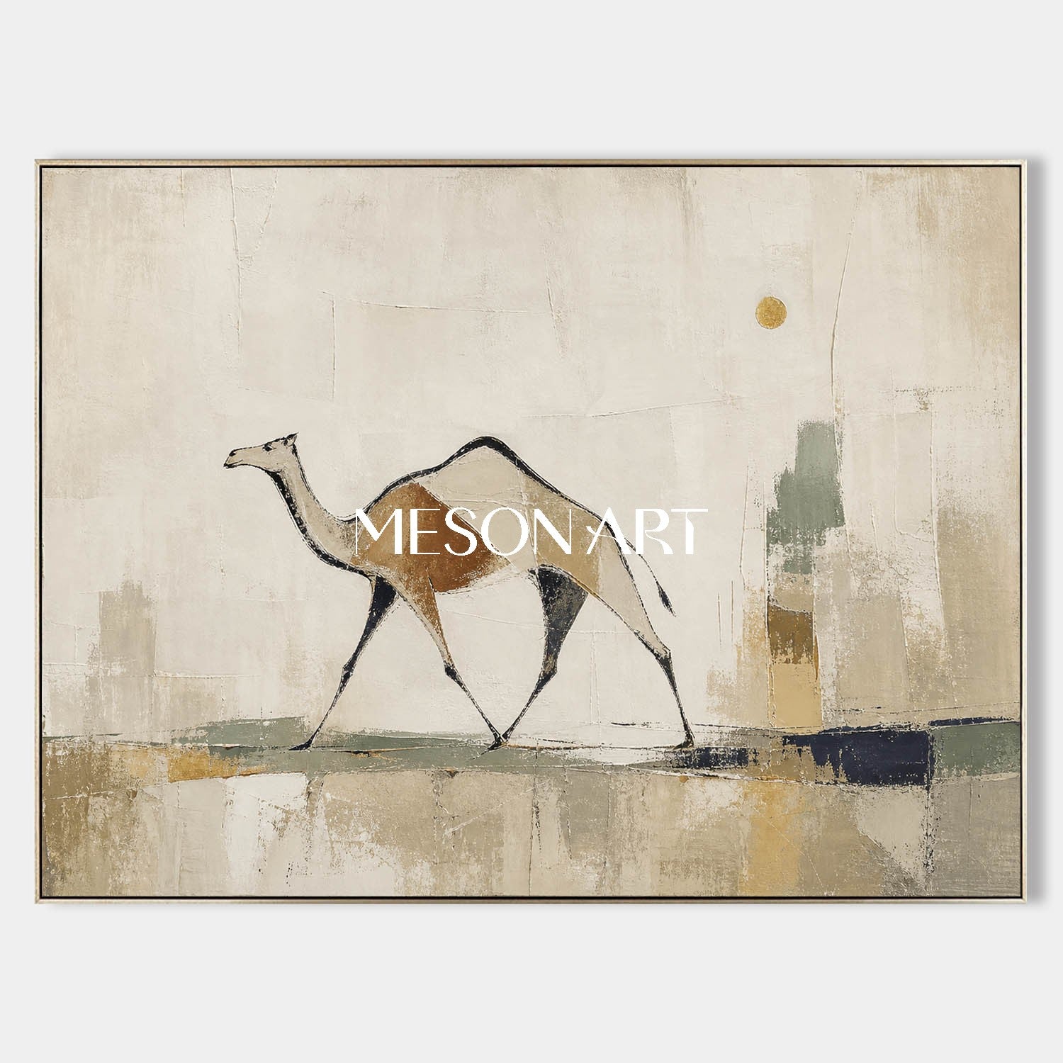 Minimalist Camel Wall Art Beige Gold Abstract Painting For Modern Living Room Decor