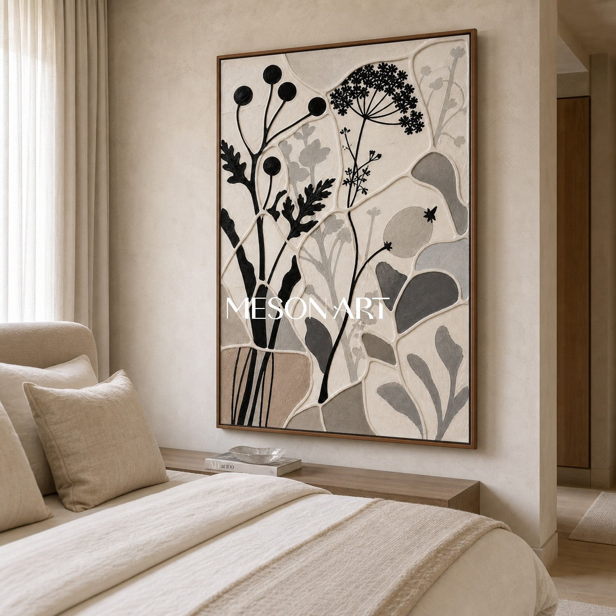 Minimalist Botanical Wall Art With Textured Relief For Japandi Home Decor