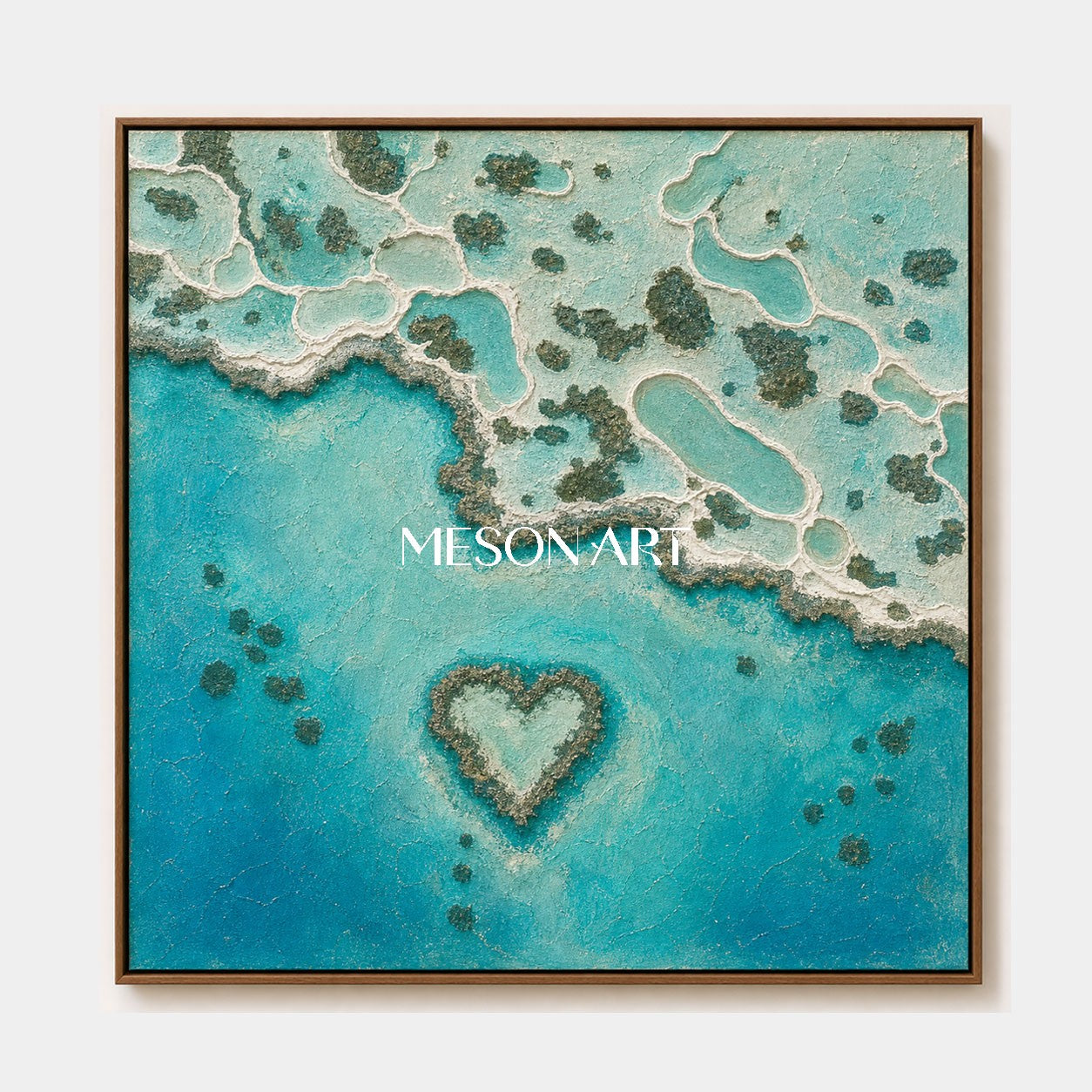 Turquoise Heart Lagoon Abstract Ocean Art For Romantic Bedroom Decor