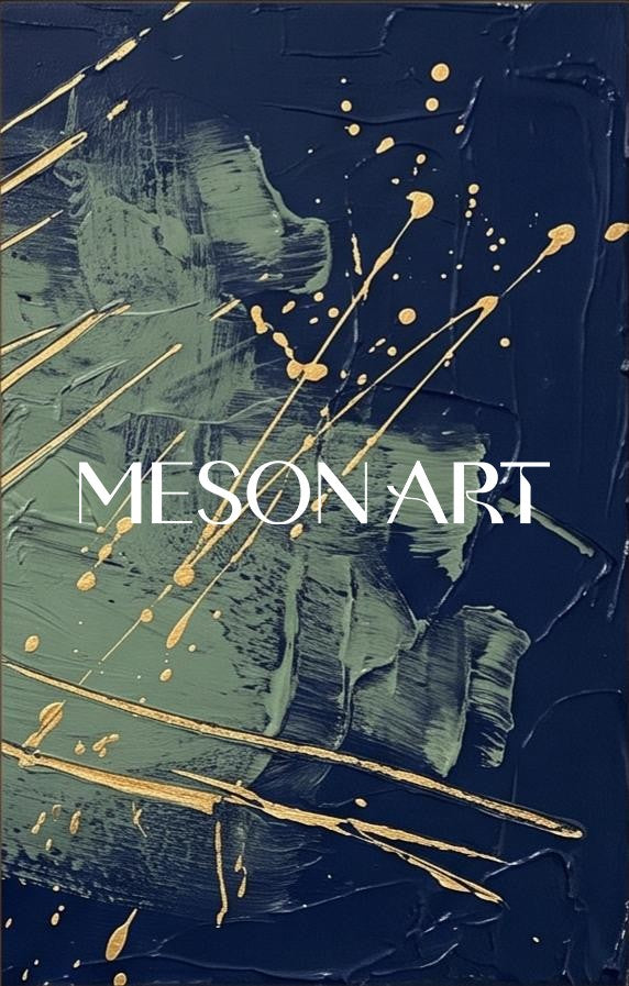 Blue And Gold Abstract Expressionism Painting Rectangular Wall Art For Living Room By Mesonart