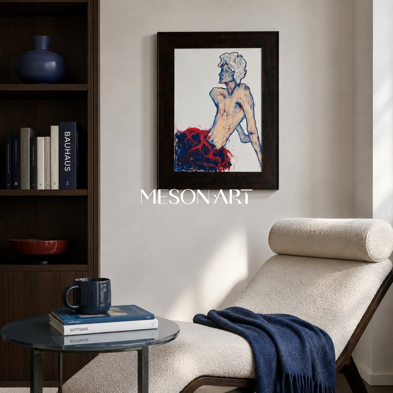 White And Red Contemporary Figurative Painting Original Artist Hand Painted Rectangular Wall Art Collectible Fine Luxury Art By Mesonart