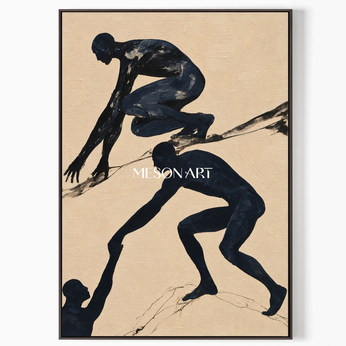 Black And Beige Expressionist Figurative Art Rectangular Painting Modern By Mesonart