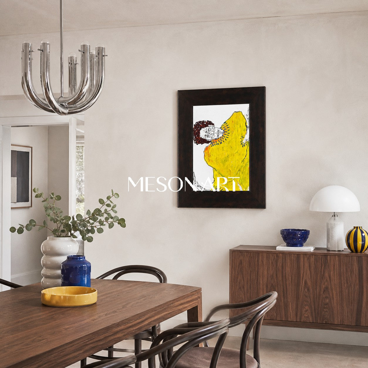 Modern Abstract Figure Painting In Yellow And Black For Living Room Entryway Decor
