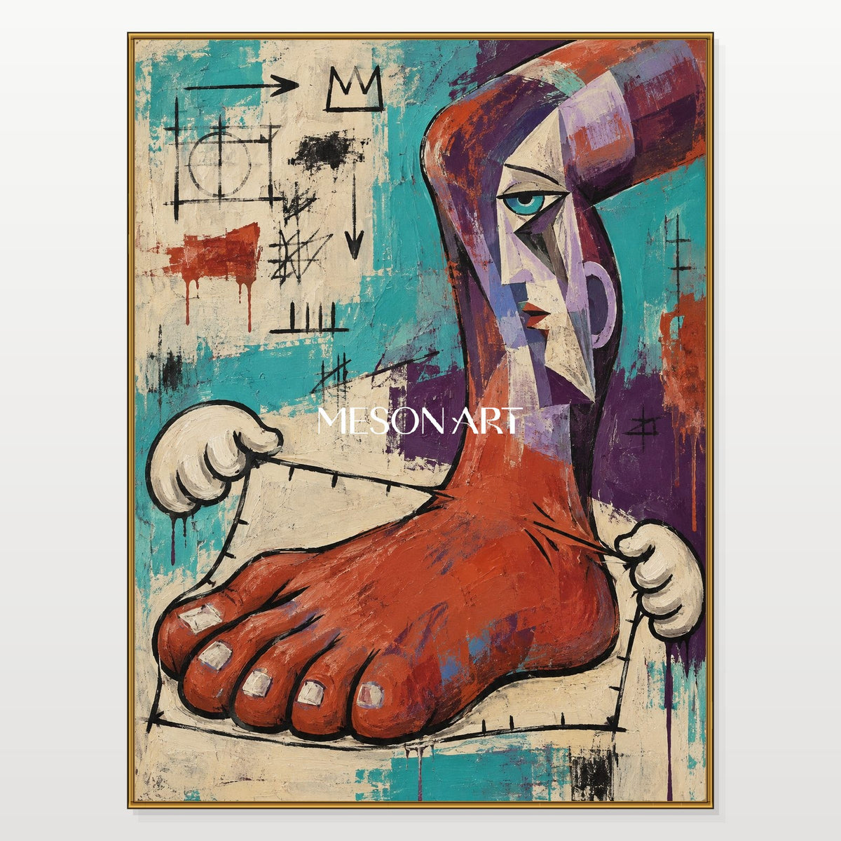 Red And Blue Neo Expressionist Graffiti Art Painting Textured Canvas Wall Decor For Living Room By Mesonart