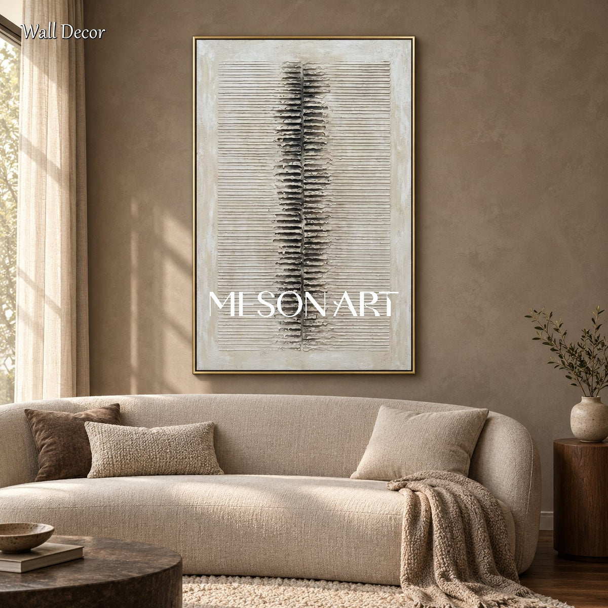 White And Gray Wabi-Sabi Rectangular Wall Art Original Artist Hand Painted By Mesonart