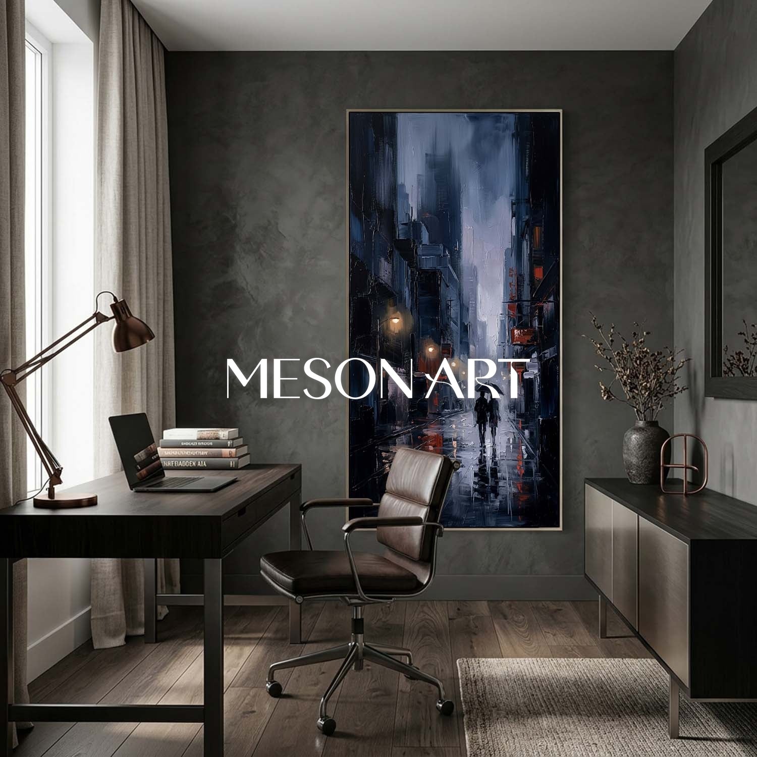 Abstract City Painting With Plaster Texture For Modern Living Room Decor