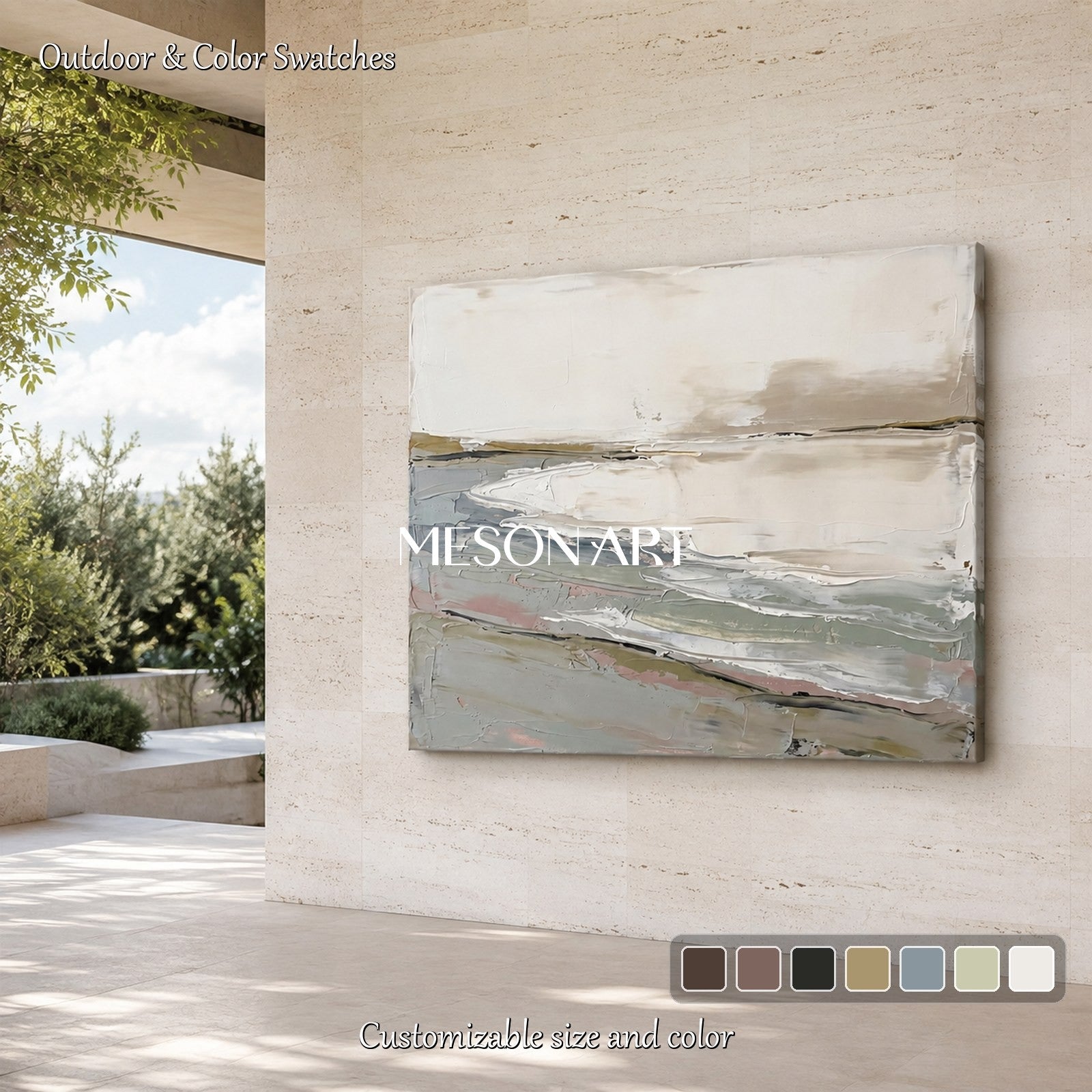 Beige And Gray Abstract Landscape Painting Rectangular Wall Art Large Original Artist By Mesonart