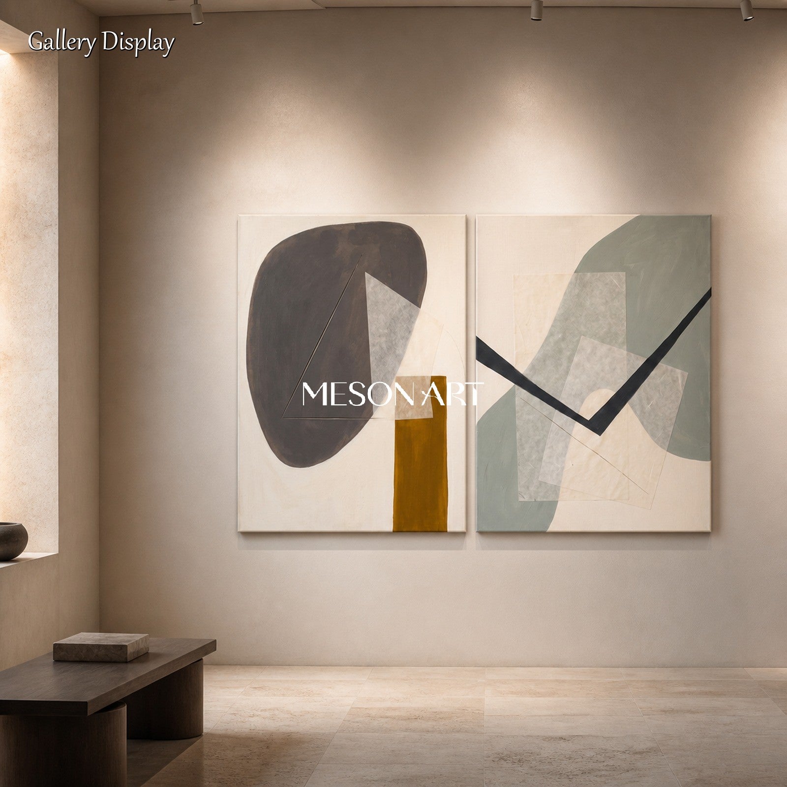 Beige And Gray Contemporary Figurative Painting Original Art Rectangular Wall Decor For Living Room By Mesonart