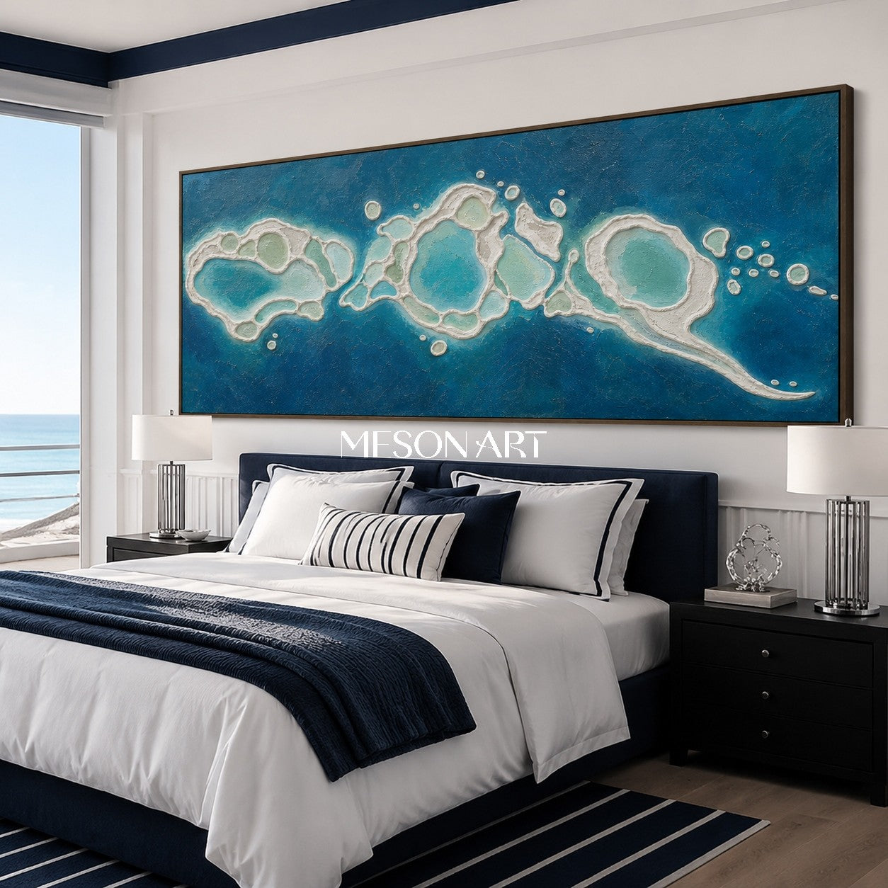 Luxury Abstract Ocean Wall Art With Turquoise Impasto Texture For Coastal Living Room