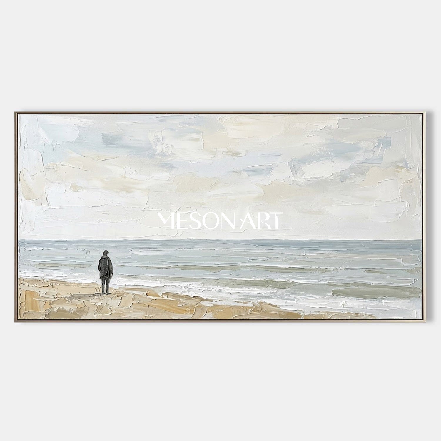 Large Textured Beach Wall Art In Beige And Grey Tones For Japandi Style Home Office And Entryway