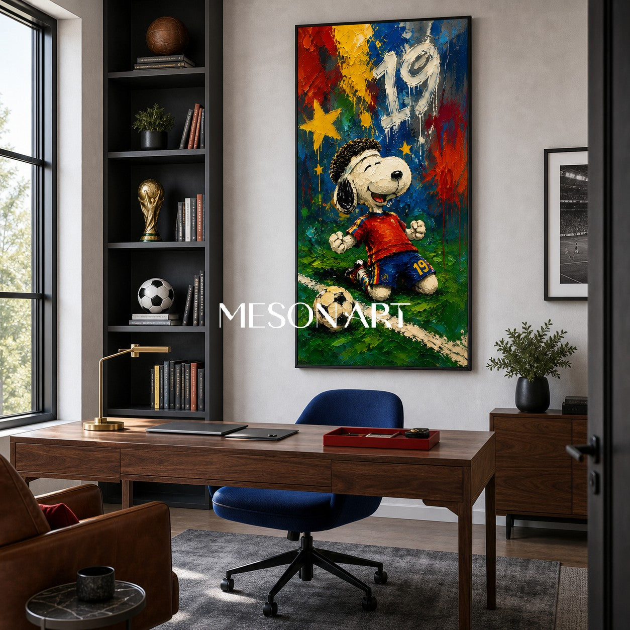 Snoopy Football Graffiti Art Print With Bold Colors And Palette Knife Texture For Kids Room Decor