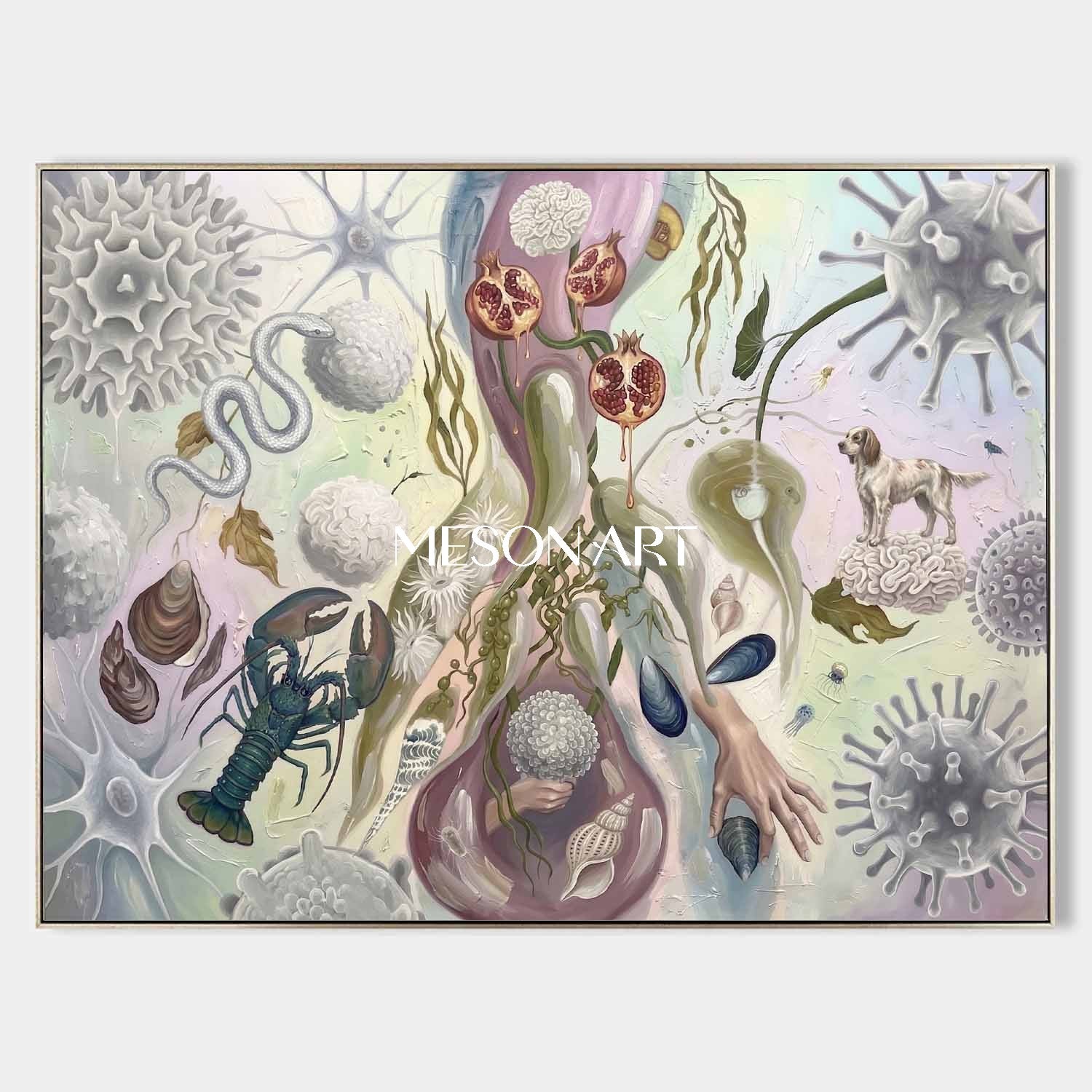 Modern Bio Art Original Framed Painting Large Office Wall Art Decor