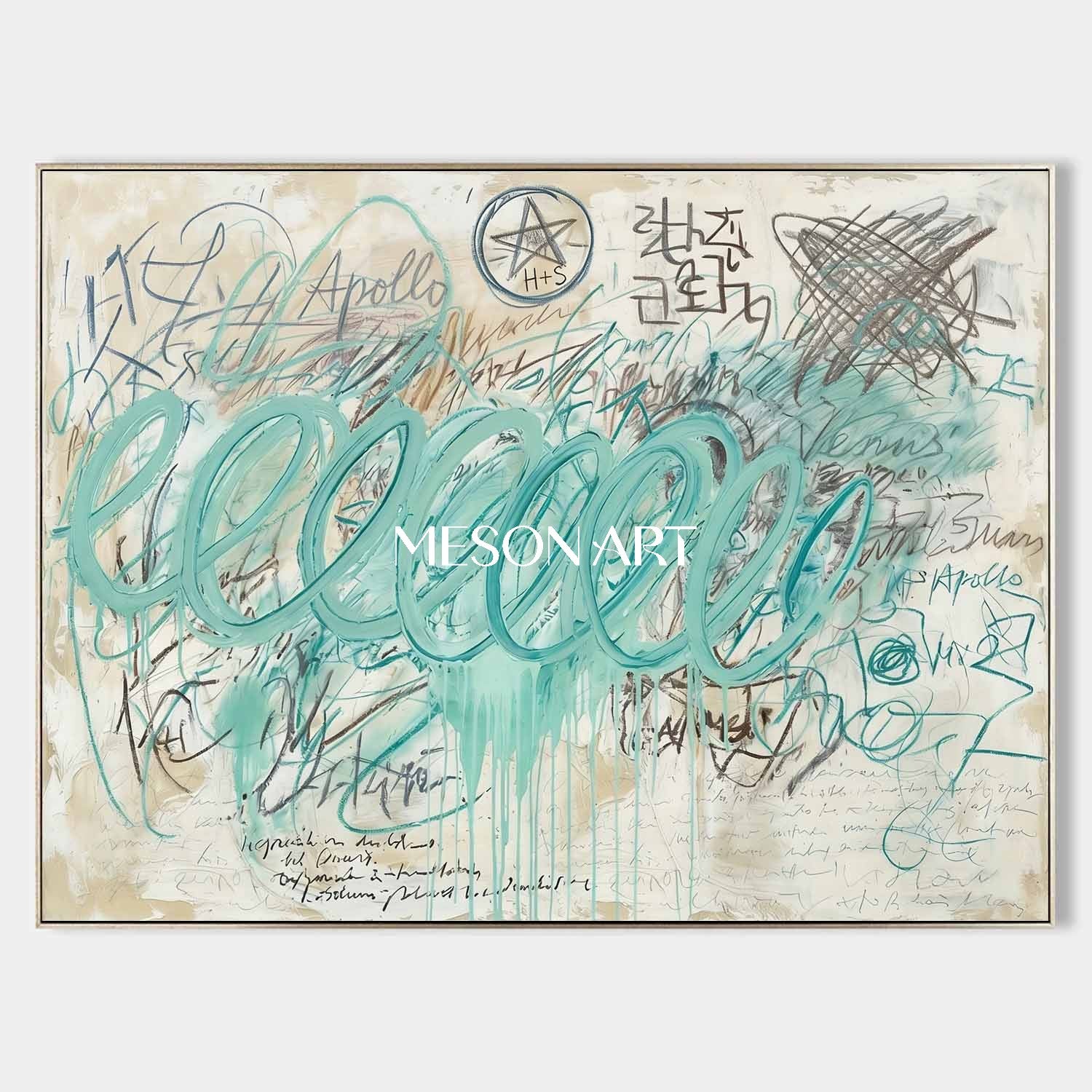 Modern Mint Green Abstract Expressionist Painting Large Canvas Bathroom