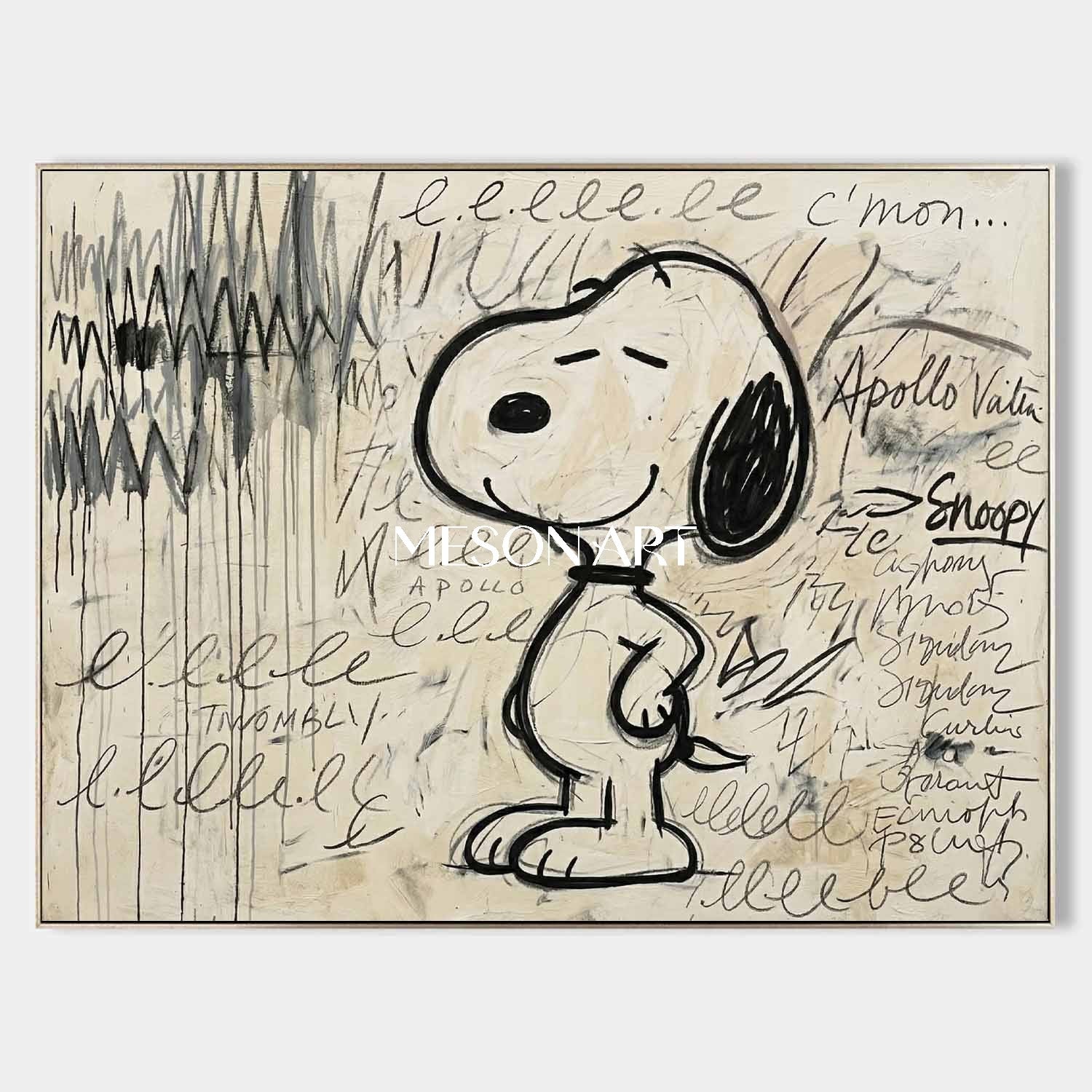 大きなスヌーピー絵画抽象的なポップウォールアートベッドルーム