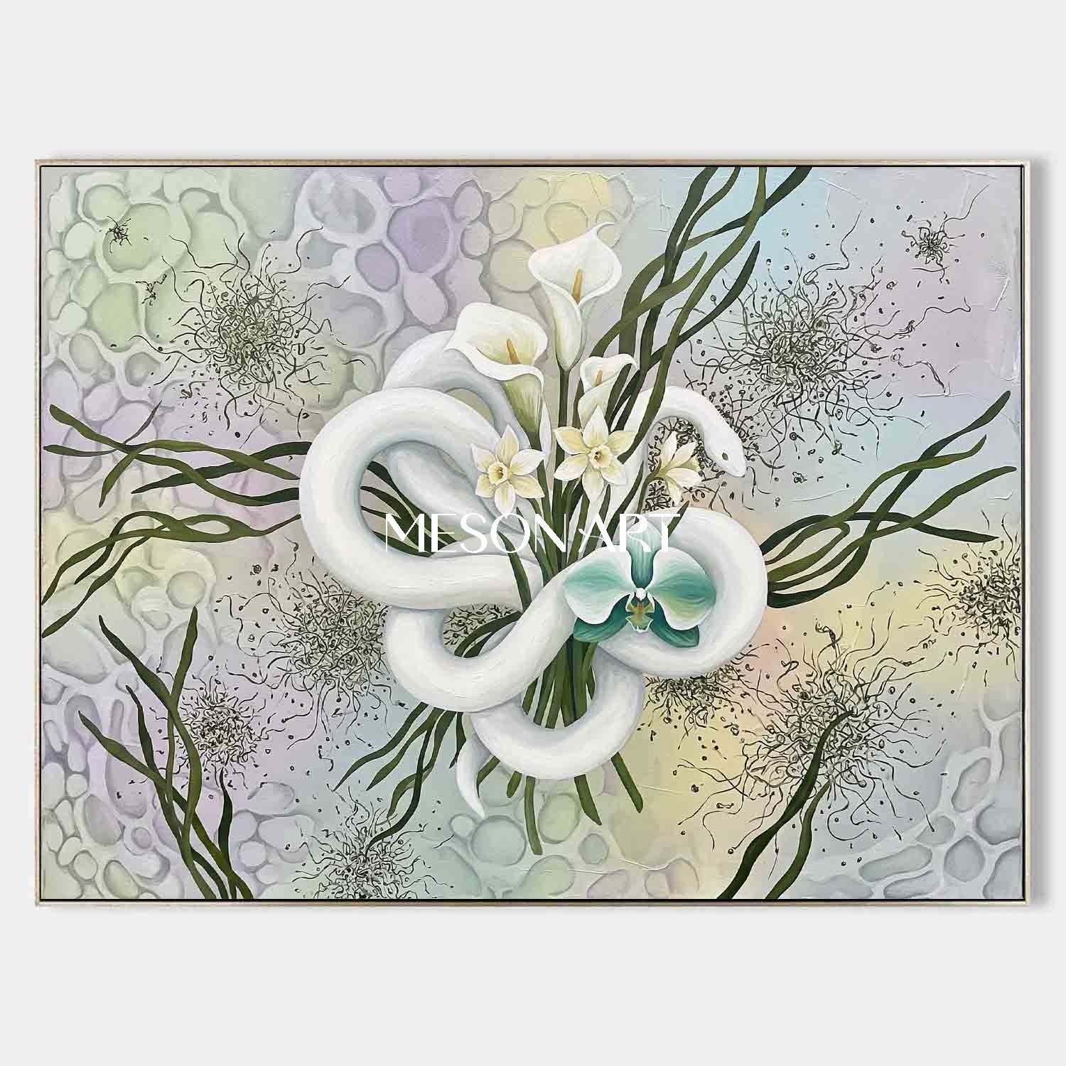 Surrealist Textured Botanical Wall Art for Modern Luxury Living Room