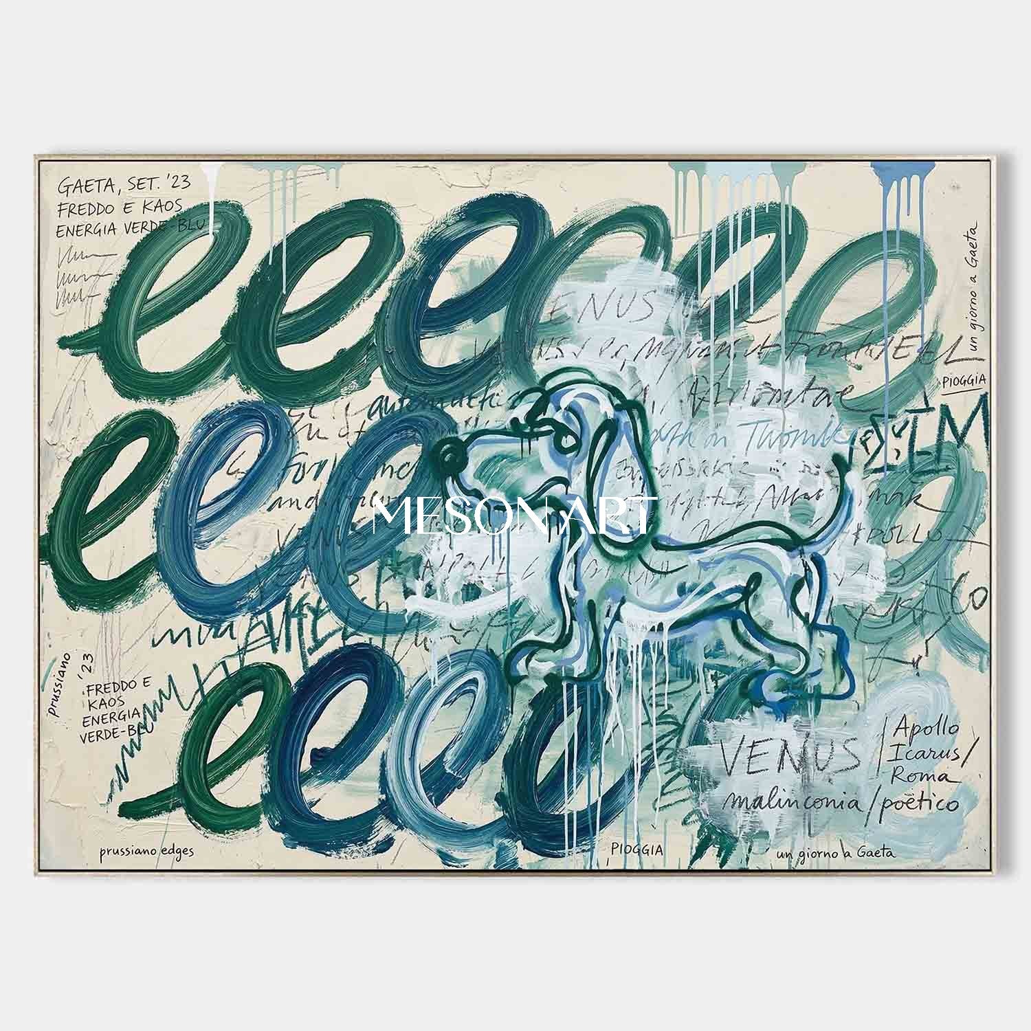 絵画アーターグラフ 新表現主義ダックスフント油絵都市アートソファの上のアートワーク
