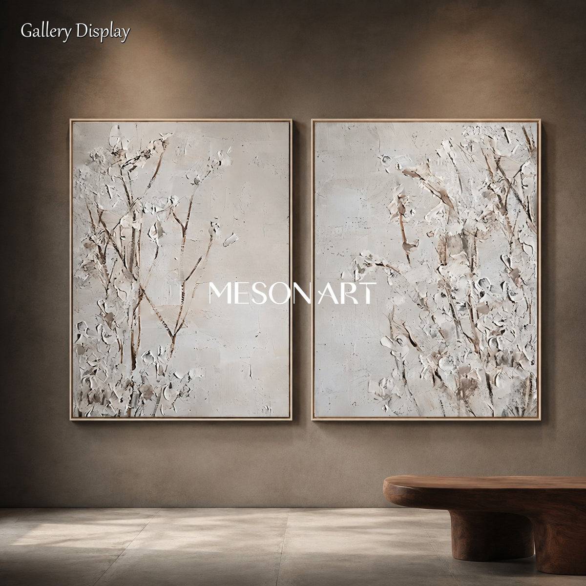 White And Gray Flowers Painting Rectangular Wall Art Original Artist Hand Painted Abstract Floral Decor For Living Room By Mesonart