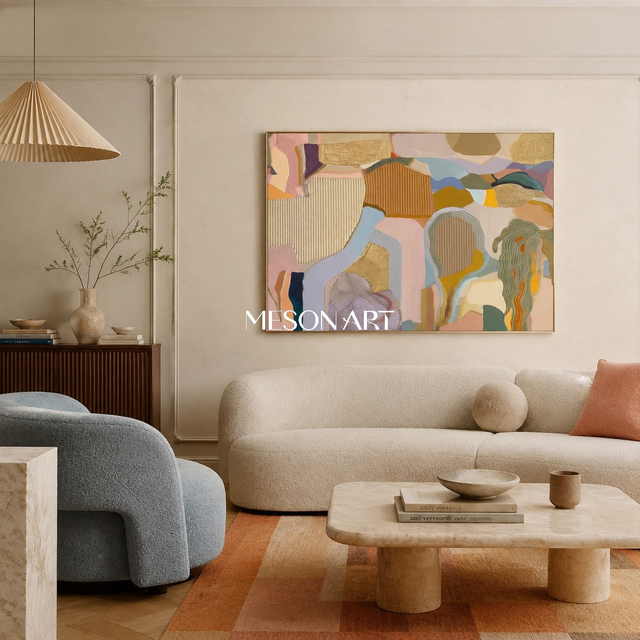 Beige And Gold Abstract Textured Organic Geometric Contemporary Rectangular Wall Art By Mesonart