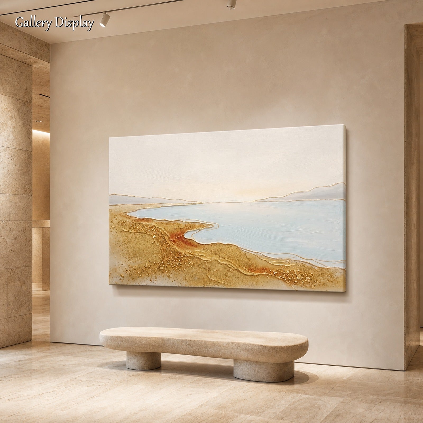 Arte astratta di lusso con dettagli dorati per l'arredamento di un soggiorno moderno