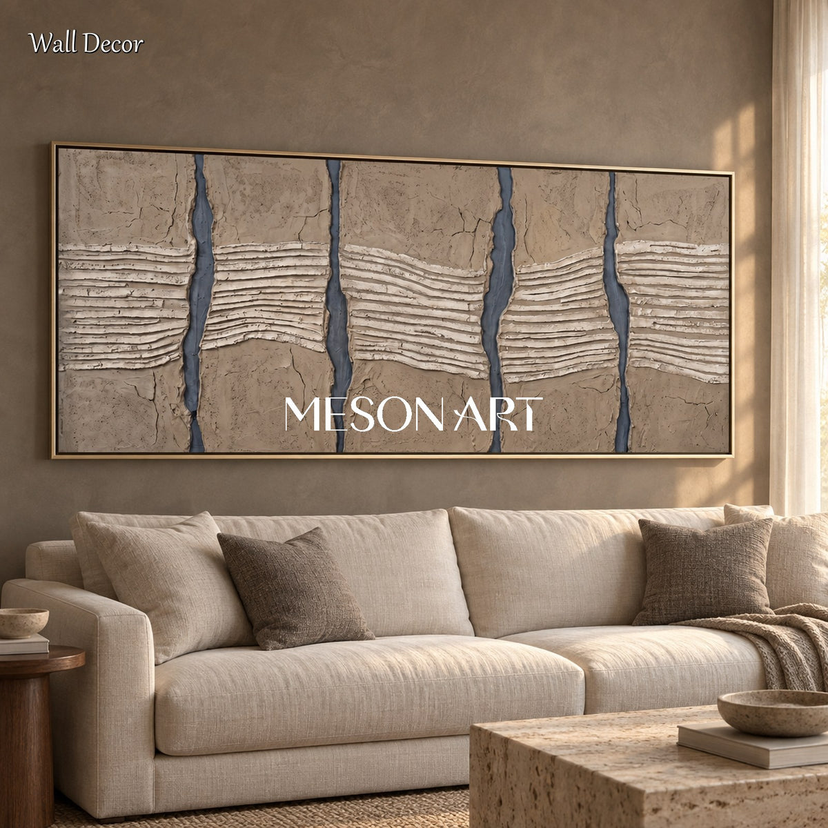 Brown And Gray Textured Painting Panoramic Large Abstract Wall Art For Living Room Original Artist By Mesonart