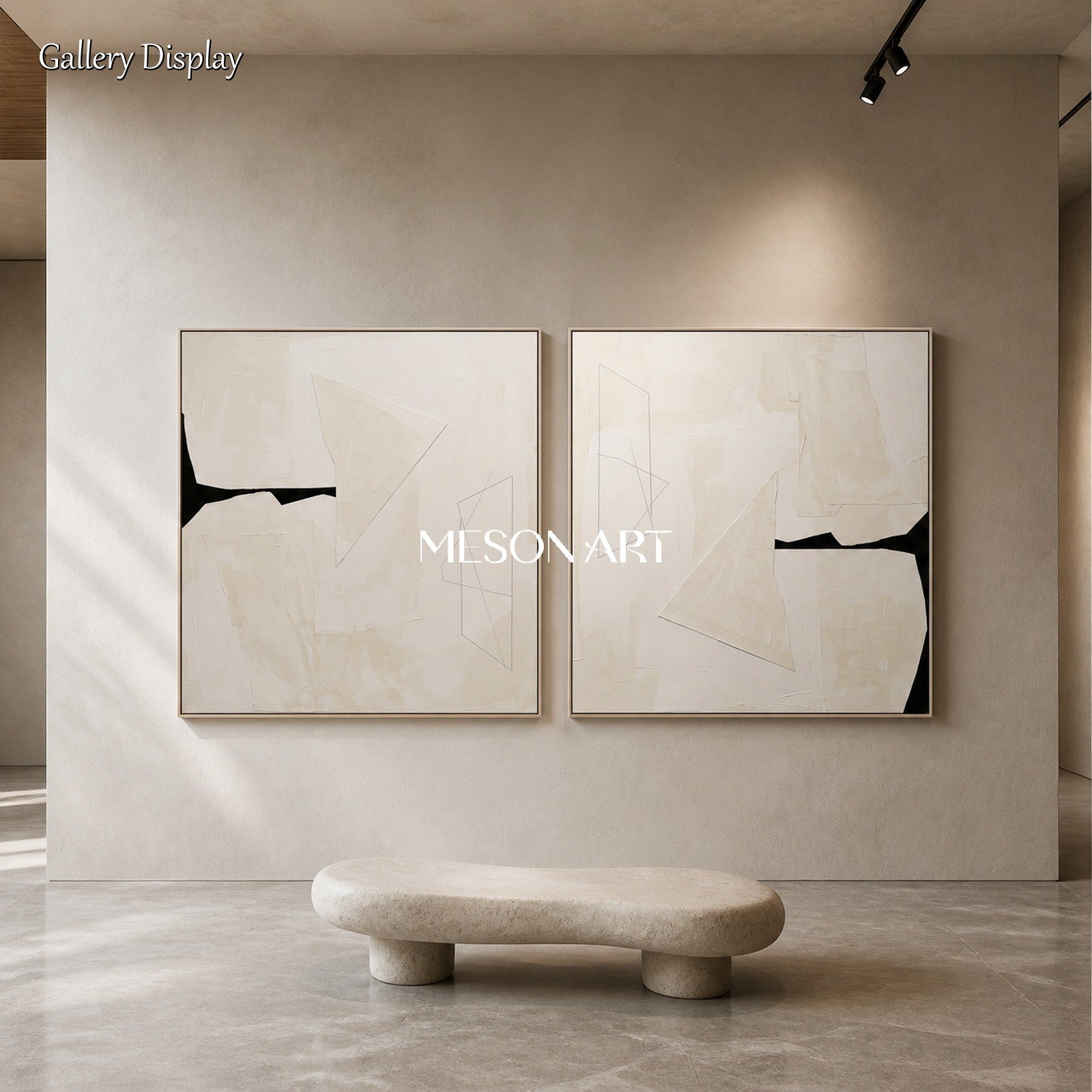 Beige And Black Contemporary Painting Square Wall Art Original Statement Artwork By Mesonart