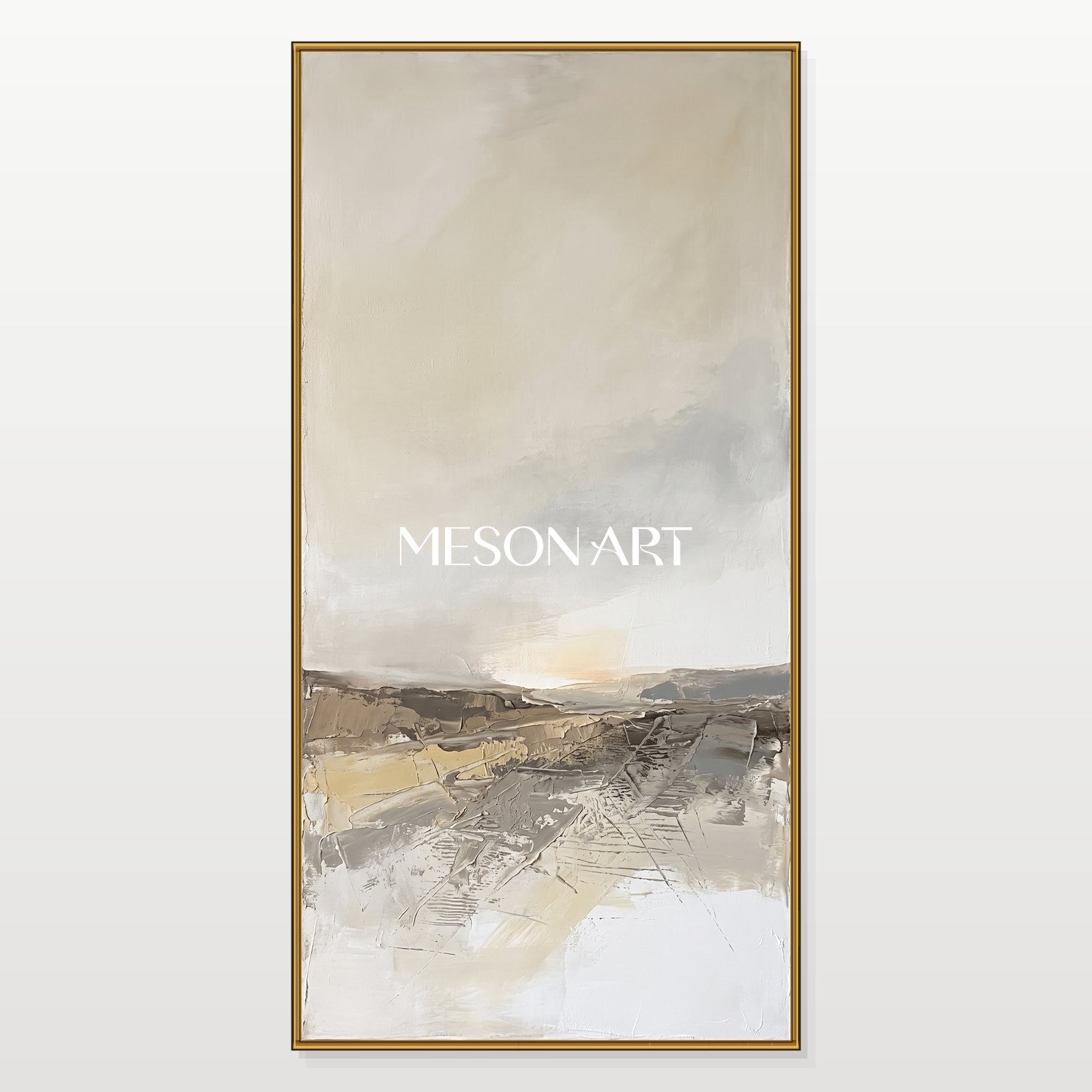 Beige And Gray Abstract Painting Panoramic Wall Art For Living Room Original Artist By Mesonart