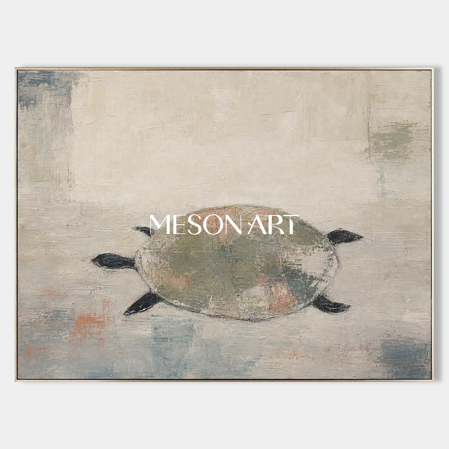 Minimalist Turtle Painting Abstract Green Grey Wall Art For Modern Living Room And Bedroom Decor