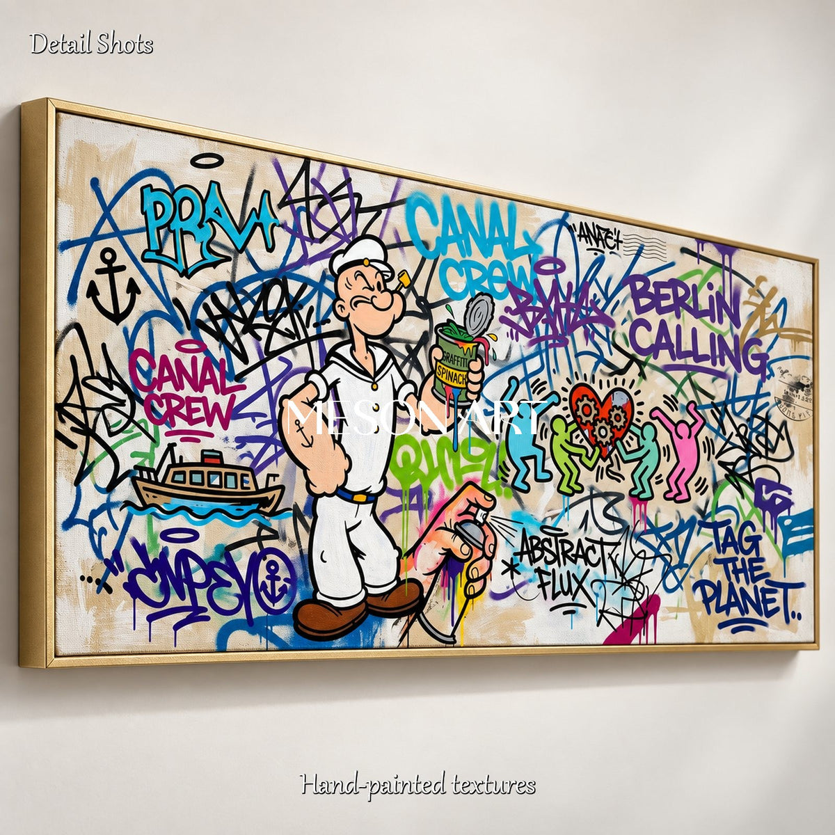 Blue White Graffiti Painting Panoramic Pop Art Wall Decor For Living Room By Mesonart